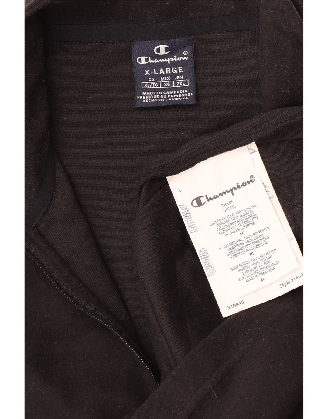 Pulover din lână pentru bărbați CHAMPION, cu fermoar, XL, poliester negru