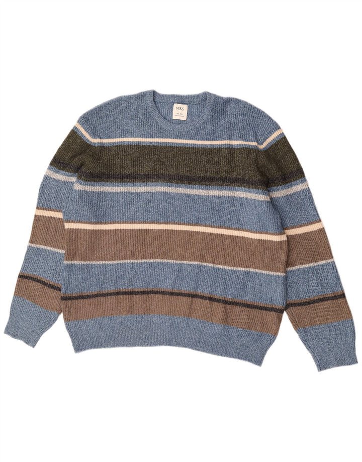 Pulover pentru bărbați Marks & Spencer, cu gât crew, 2XL, poliamidă cu dungi albastre