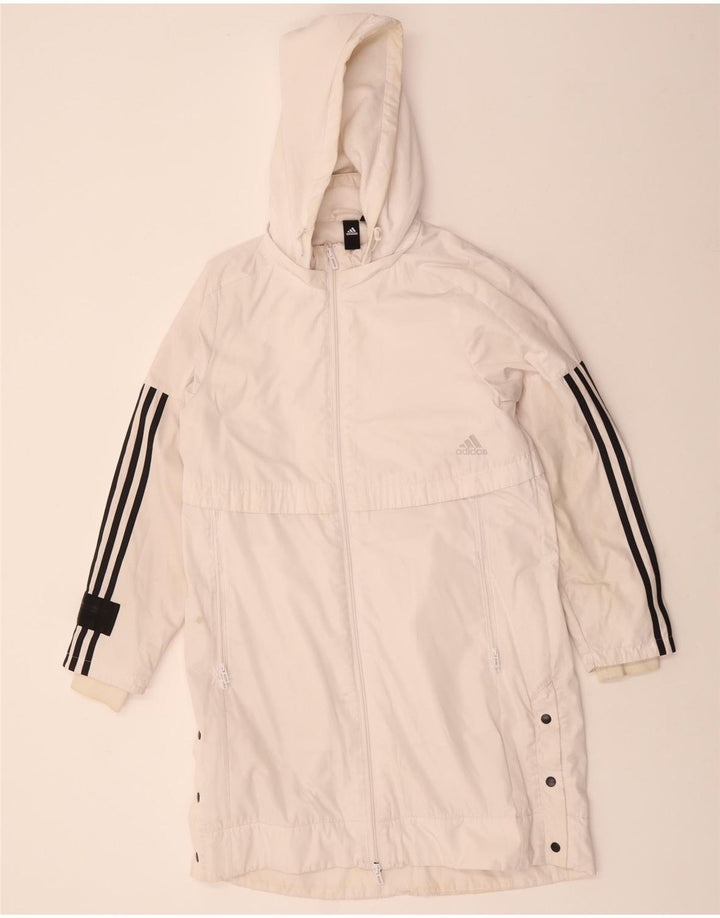 ADIDAS Womens Hooded Windbreaker Coat UK 14 Medium White Colourblock