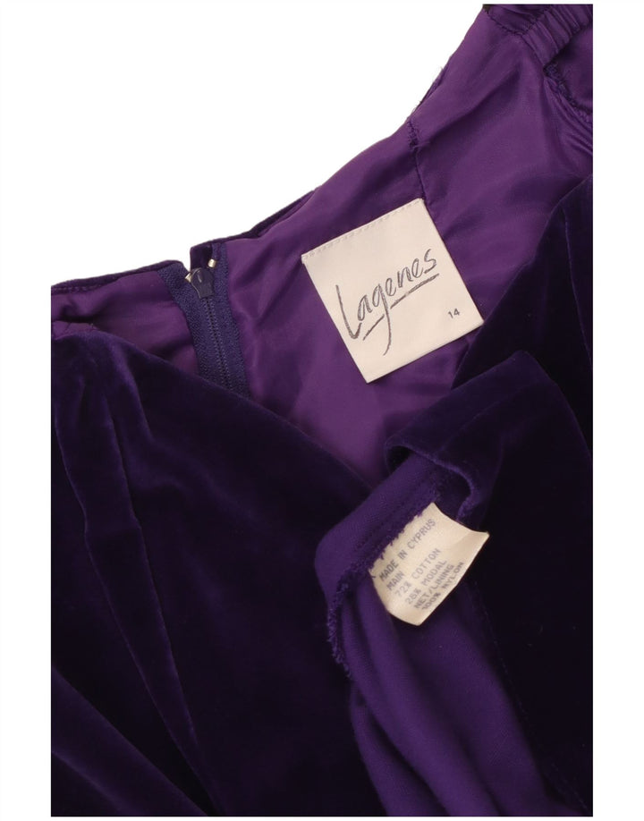 VINTAGE Rochie pentru femei din catifea cu umeri scoși UK 14 Bumbac violet mediu