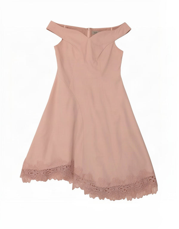 Rochie Coastă pentru femei asimetrică cu umăr dezactivat UK 18 XL roz poliester floral