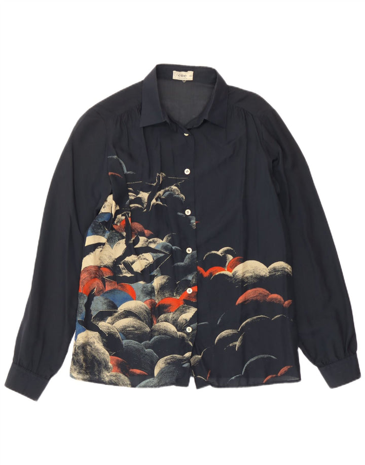 Cămașă cu grafică vintage pentru femei IT 42 Medium Acetat bleumarin