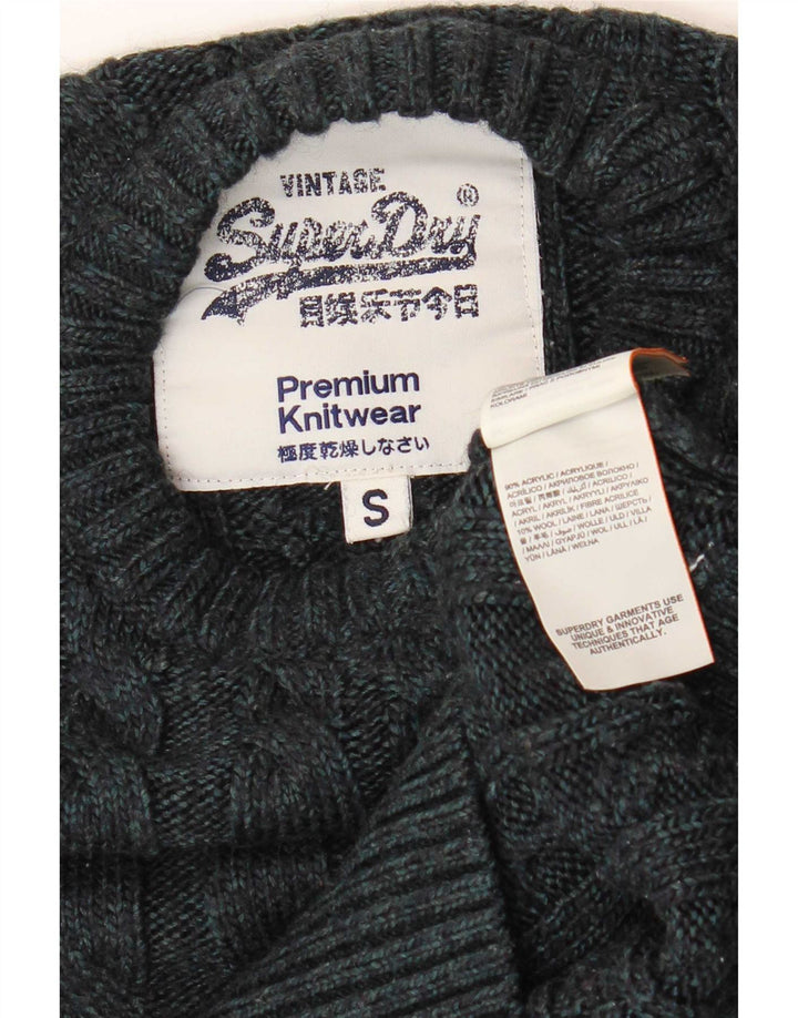 Pulover Superdry pentru bărbați cu decolteu triplu, acrilic, albastru bleumarin
