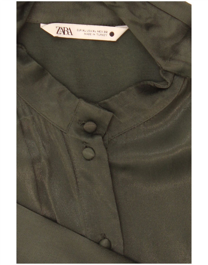 Bluză cămașă pentru femei Zara UK 18 XL Verde