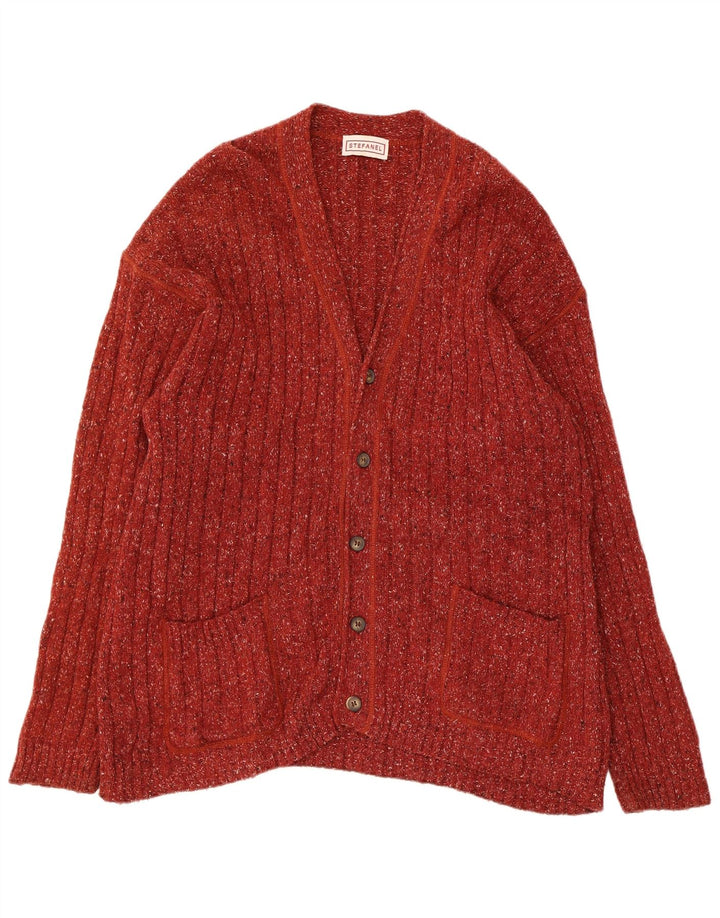 Pulover cardigan pentru femei Stefanel UK 16 Lână mare roșie cu pete