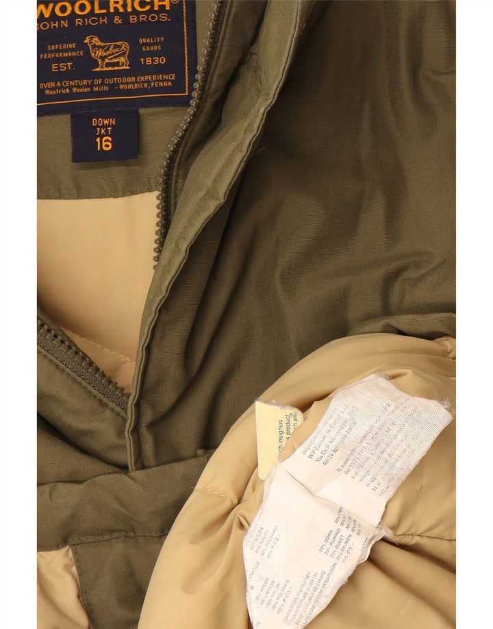 Jachetă căptușită cu glugă Woolrich pentru băieți 15-16 ani, bumbac verde