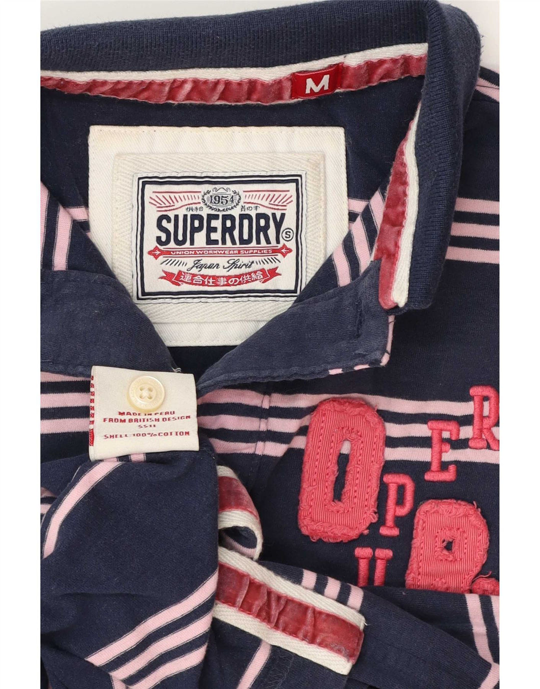 Cămașă polo cu grafică pentru bărbați Superdry, bumbac cu dungi albastru bleumarin mediu