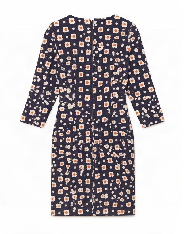Rochie Hobbs pentru femei cu mâneci 3/4 UK 8, bumbac floral, albastru marin mic