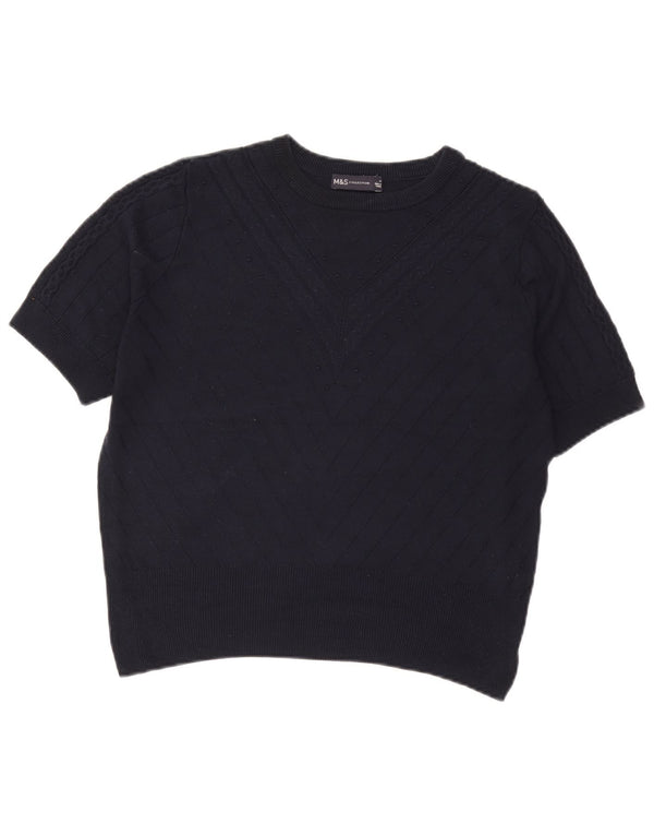 Marks & Spencer Pulover Crop Crew Deck pentru femei UK 14 Medium Bleumarin