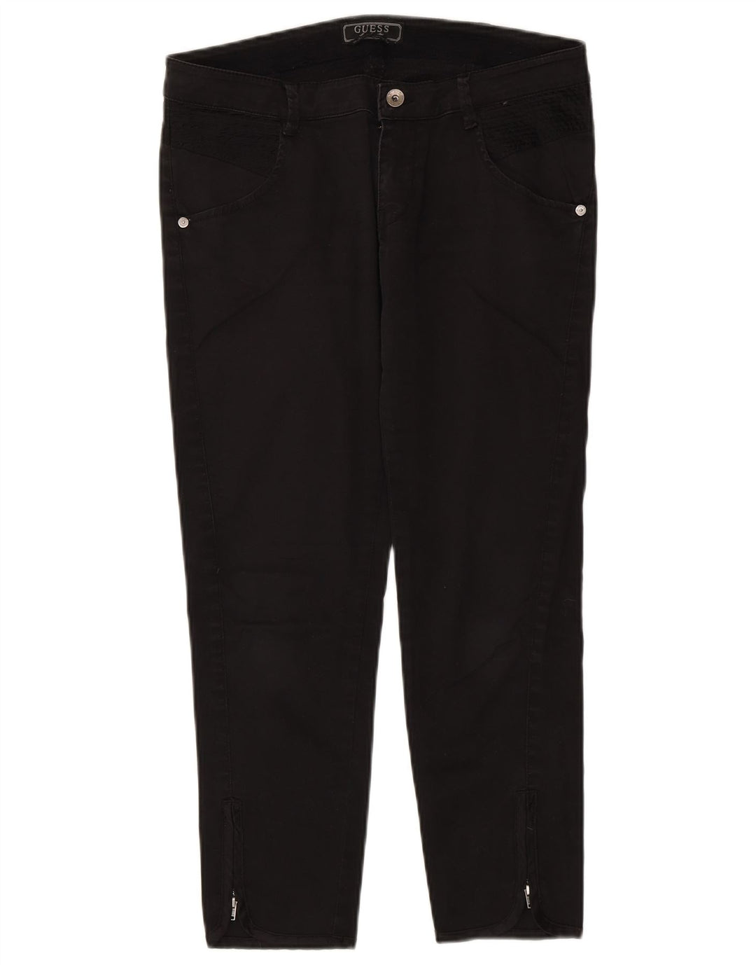 Pantaloni decupați Guess pentru femei L30 L25 bumbac negru