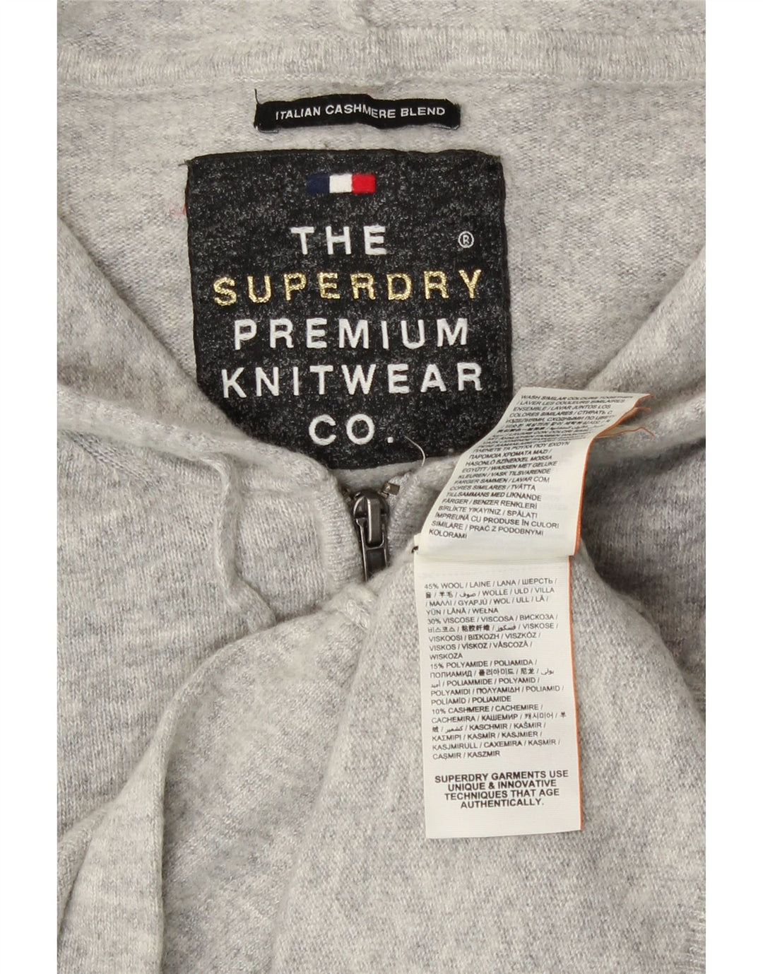 Pulover cardigan cu glugă Superdry pentru femei UK 14 Lână gri mediu