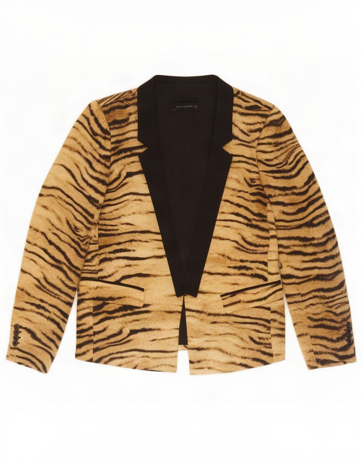 Jachetă Blazer pentru femei deschisă Zara UK 14 Maro Mediu Animal Print