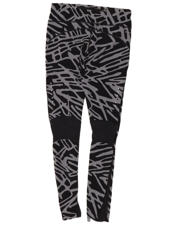 Leggings Nike Womens Dri Fit Abstract Pattern UK 12 Medium Black Nylon