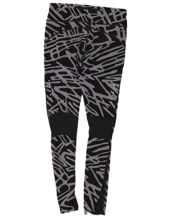 Leggings Nike Womens Dri Fit Abstract Pattern UK 12 Medium Black Nylon