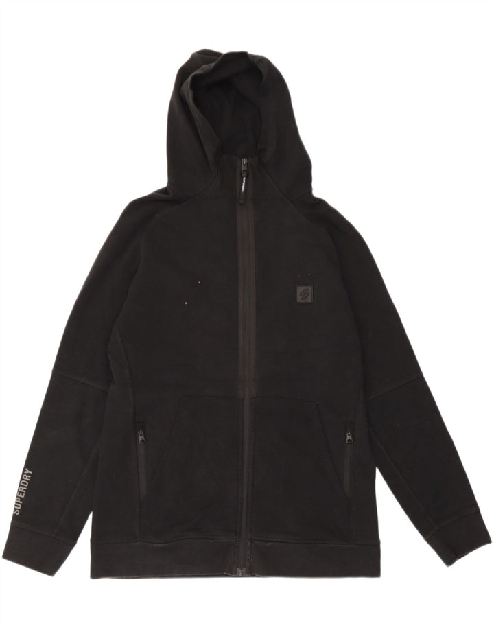 Pulover Superdry pentru bărbați, cu fermoar, bumbac mediu negru