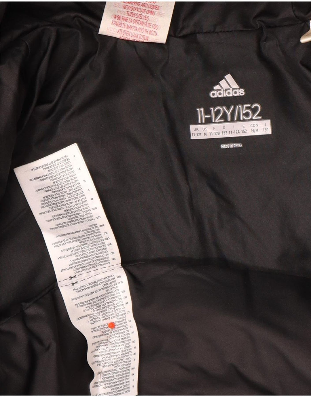 Jachetă căptușită cu glugă Adidas pentru băieți 11-12 ani, poliester negru