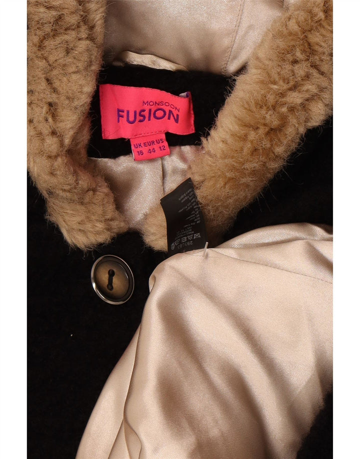 Palton cu glugă pentru femei Monsoon UK 16 Lână neagră mare
