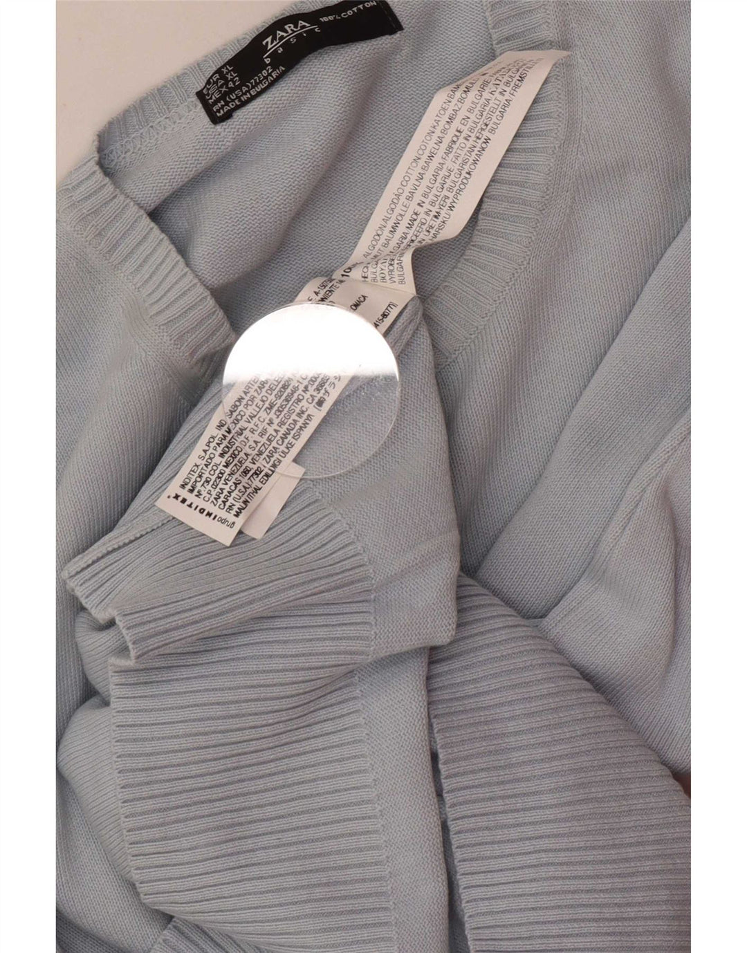 Pulover pentru bărbați Zara, cu gât crew, XL, bumbac, albastru