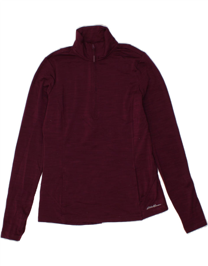 EDDIE BAUER Womens Zip Neck Pullover Tracksuit Top UK 10 Small Maroon Vintage Eddie Bauer and Second-Hand Eddie Bauer from Messina Hembry 
