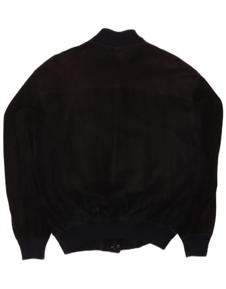Bomber vintage pentru bărbați din piele intoarsa UK 38 Medium Black Colorblock Piele