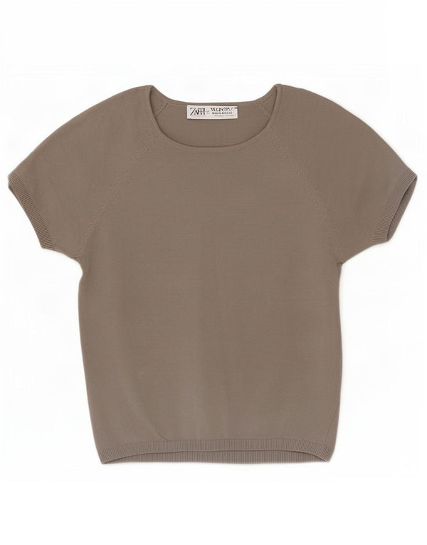 Bluză de top pentru femei Zara UK 14, mare, gri, viscoză