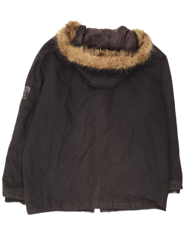 Jachetă parka cu glugă Quiksilver pentru bărbați UK 40, mare, negru, bumbac