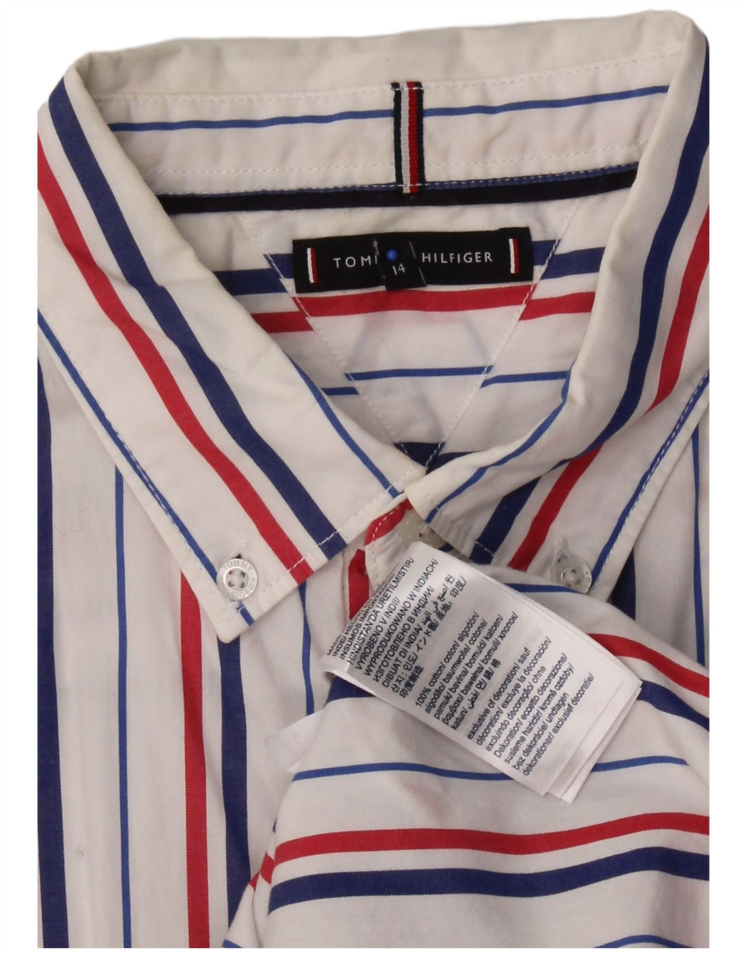 Cămașă TOMMY HILFIGER Băieți 13-14 Ani Bumbac Pinstripe Alb