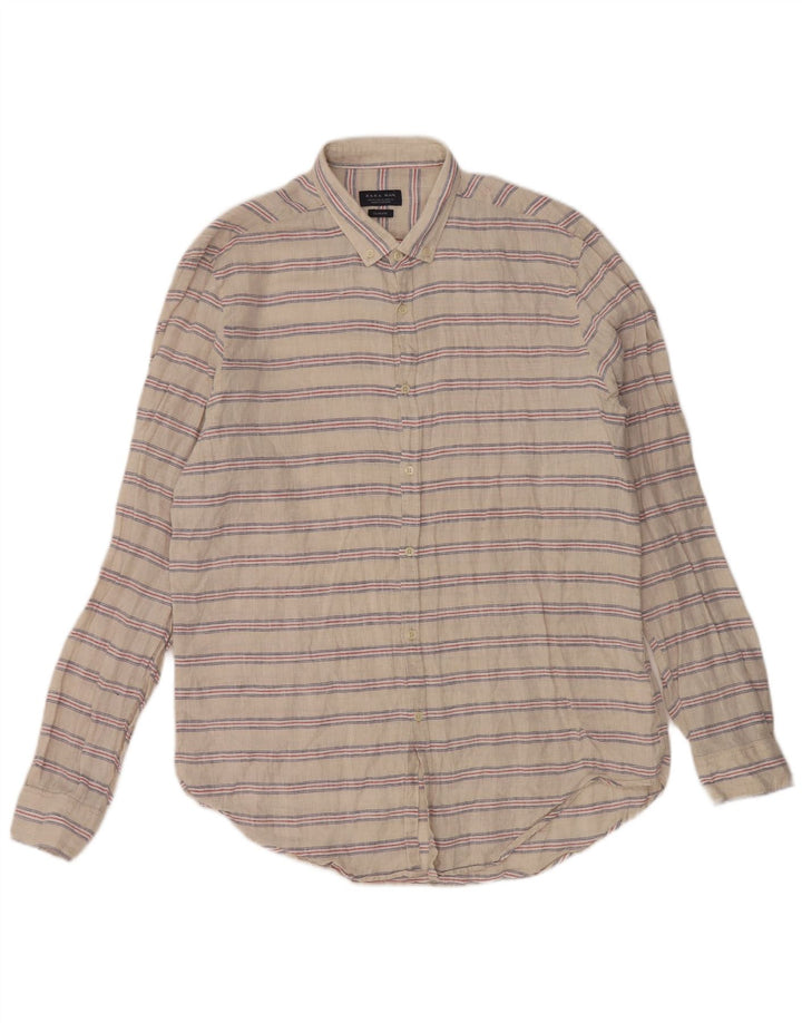 Cămașă pentru bărbați Zara Slim Fit XL, gri cu dungi