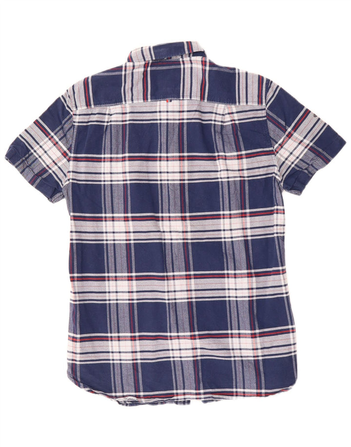 Cămașă cu mânecă scurtă pentru bărbați SUPERDRY, bumbac cu carouri, albastru bleumarin mediu