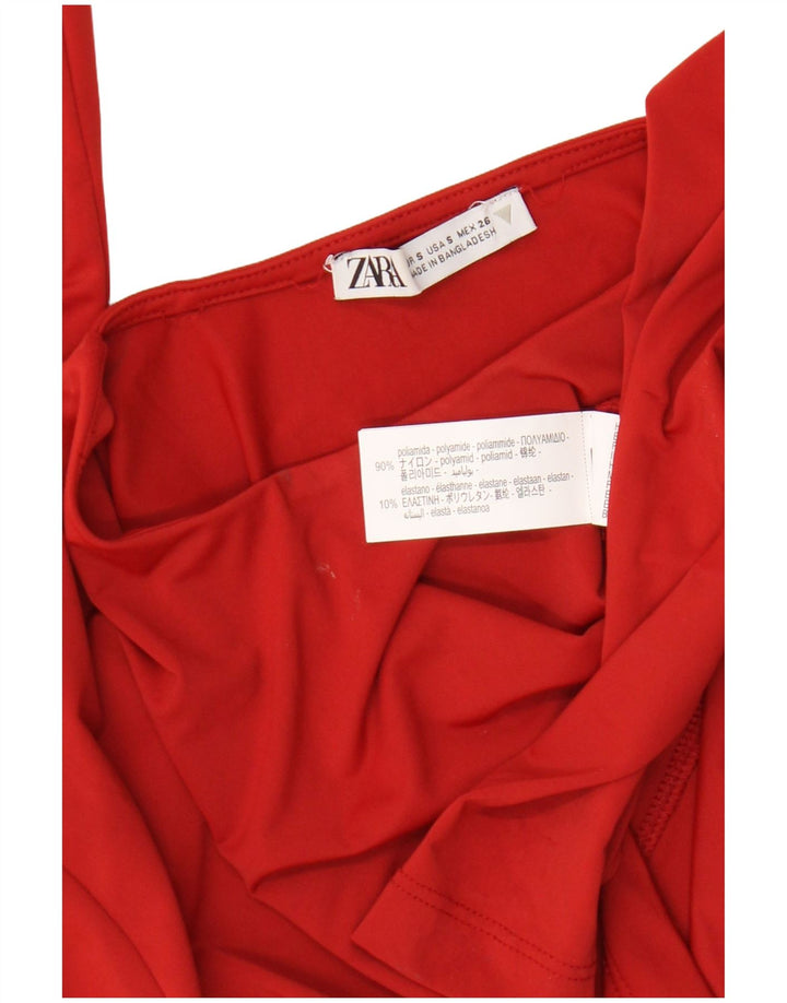 Top Crop pentru femei Zara cu mânecă lungă UK 8 Poliamidă roșie mică