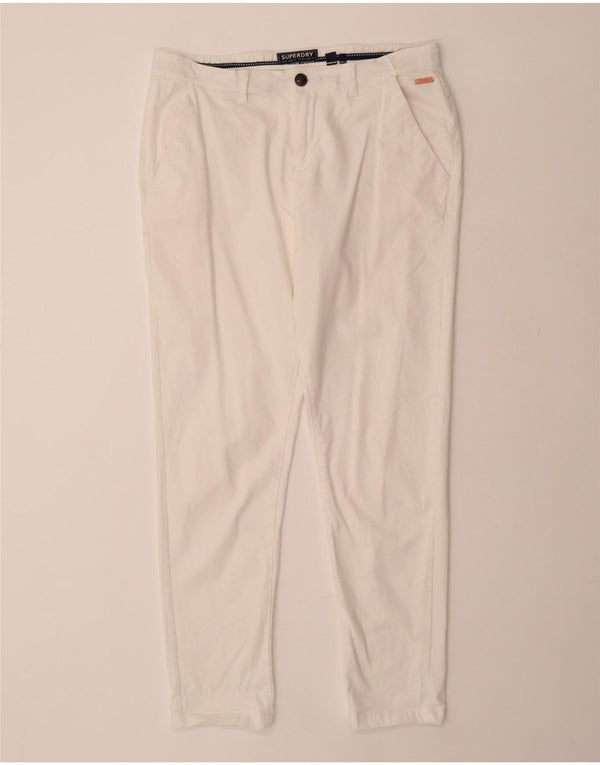 SUPERDRY Pantaloni chino subțiri pentru femei UK 16 Large W34 L29 Bumbac alb