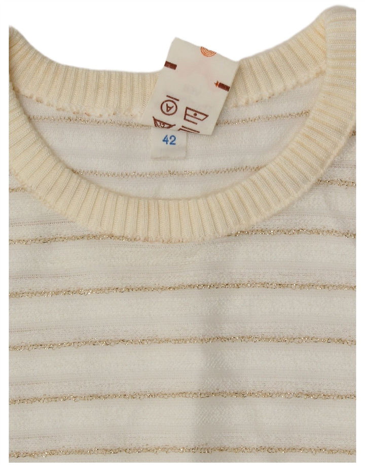Pulover vintage pentru femei cu decolteu rotund EU 42 mare cu dungi albe