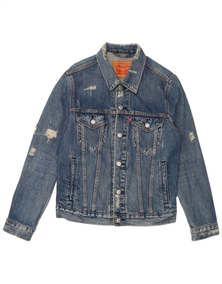 Jachetă Levi's pentru bărbați din denim distressed UK 36 Small Blue Bumbac