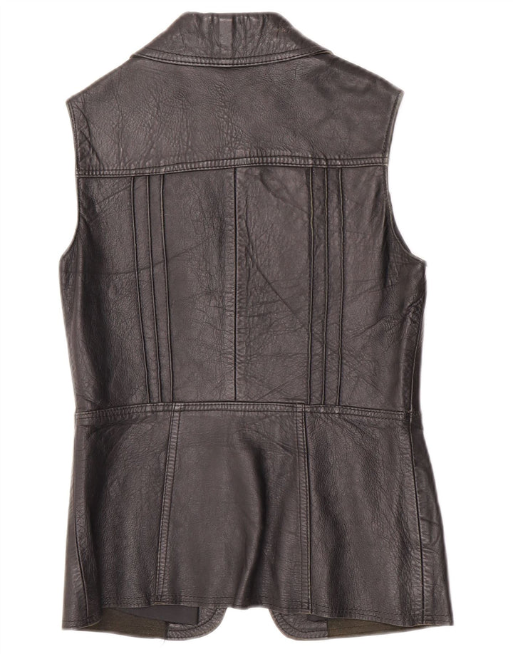 Gilet din piele vintage pentru femei UK 10 Small Black Leather
