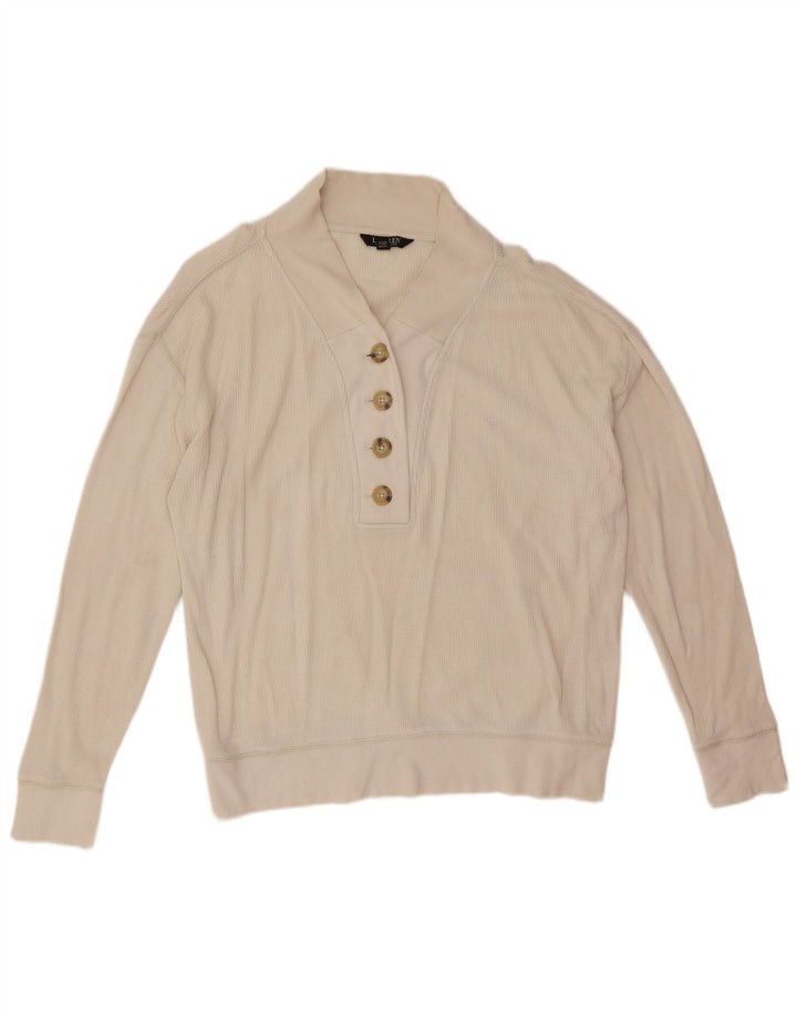 Pulover pentru femei Ralph Lauren cu gât cu nasturi Pulover UK 14 Bumbac alb mediu