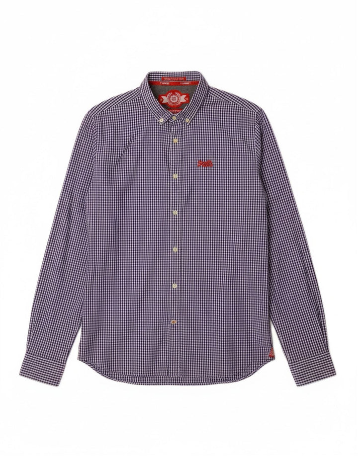 SUPERDRY Mens Shirt Large Blue Gingham Cotton