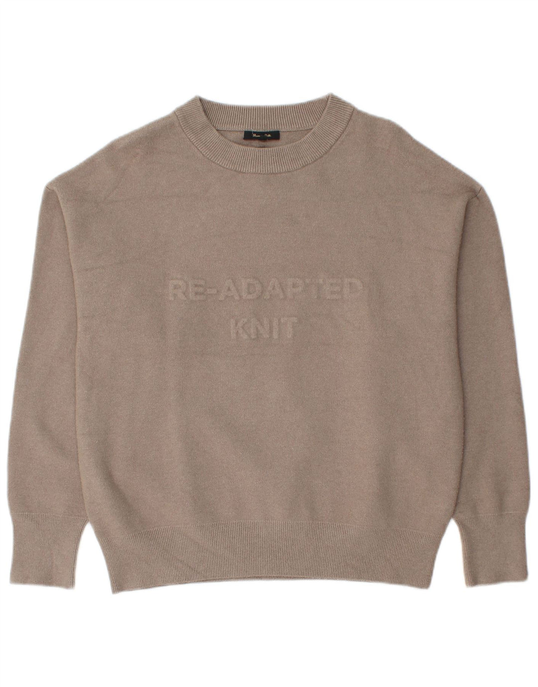 Massimo Dutti Pulover cu decolteu rotund cu grafic pentru femei UK 14 Bej mediu