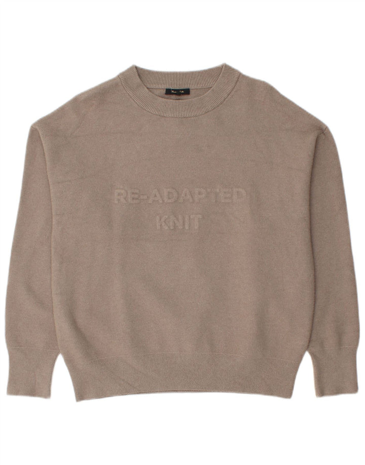 Massimo Dutti Pulover cu decolteu rotund cu grafic pentru femei UK 14 Bej mediu