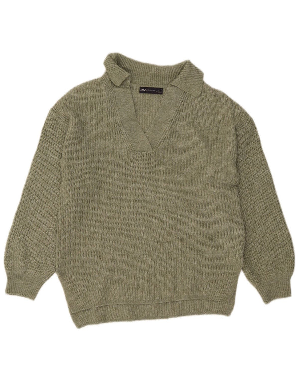 Marks & Spencer Pulover cu gât polo pentru femei UK 10 Small Khaki Acrylic