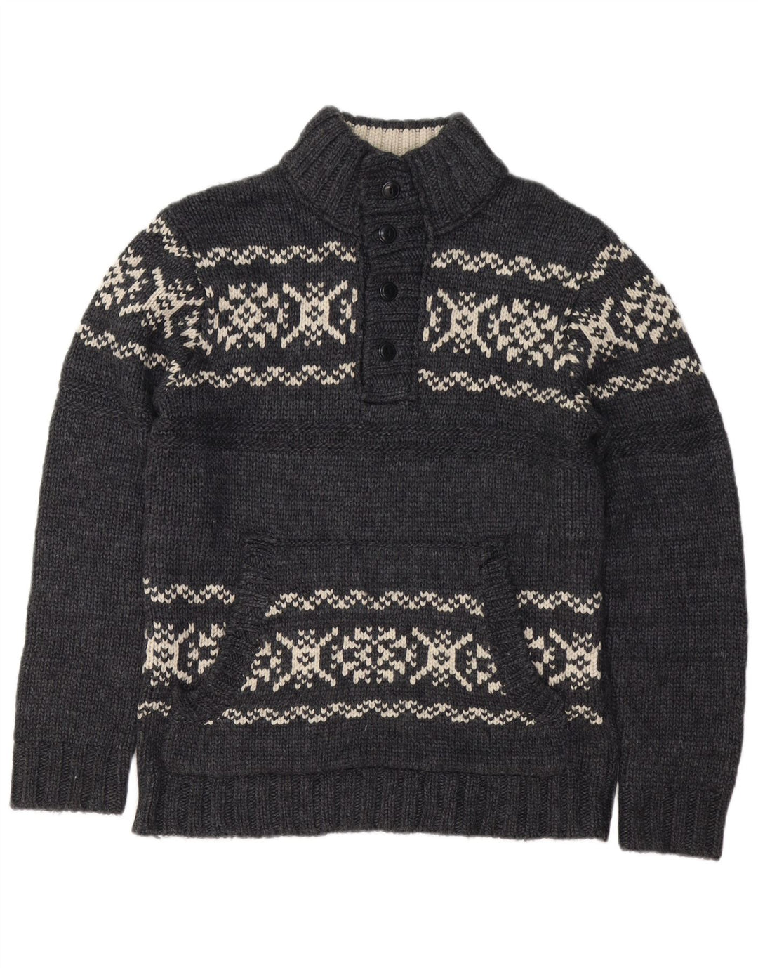 Pulover Dockers pentru bărbați cu gât cu nasturi, mare, gri Fair Isle acrilic