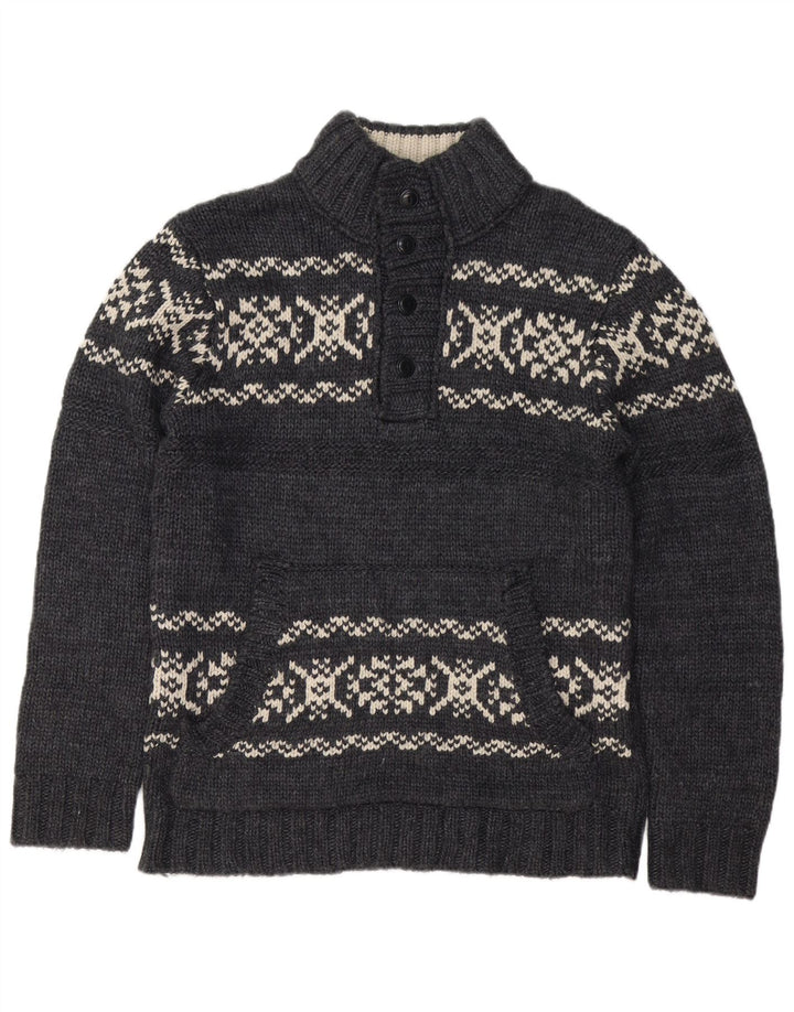 Pulover Dockers pentru bărbați cu gât cu nasturi, mare, gri Fair Isle acrilic