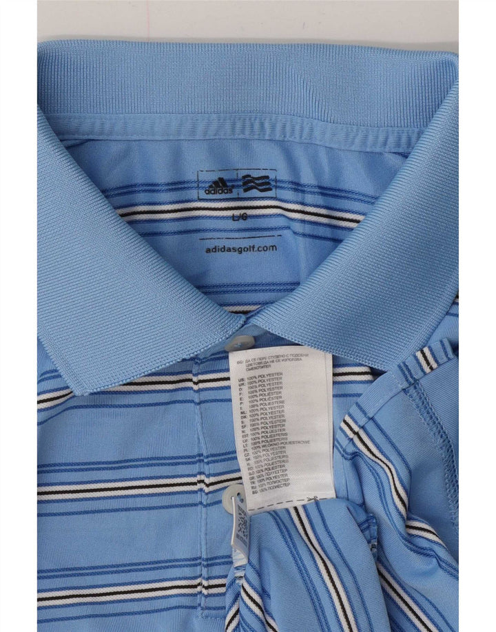 Tricou polo Adidas pentru bărbați, poliester cu dungi mari, albastre