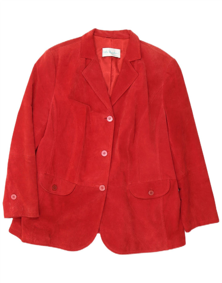Jachetă vintage de damă din piele intoarsa cu 3 nasturi UK 26 5XL din piele rosie