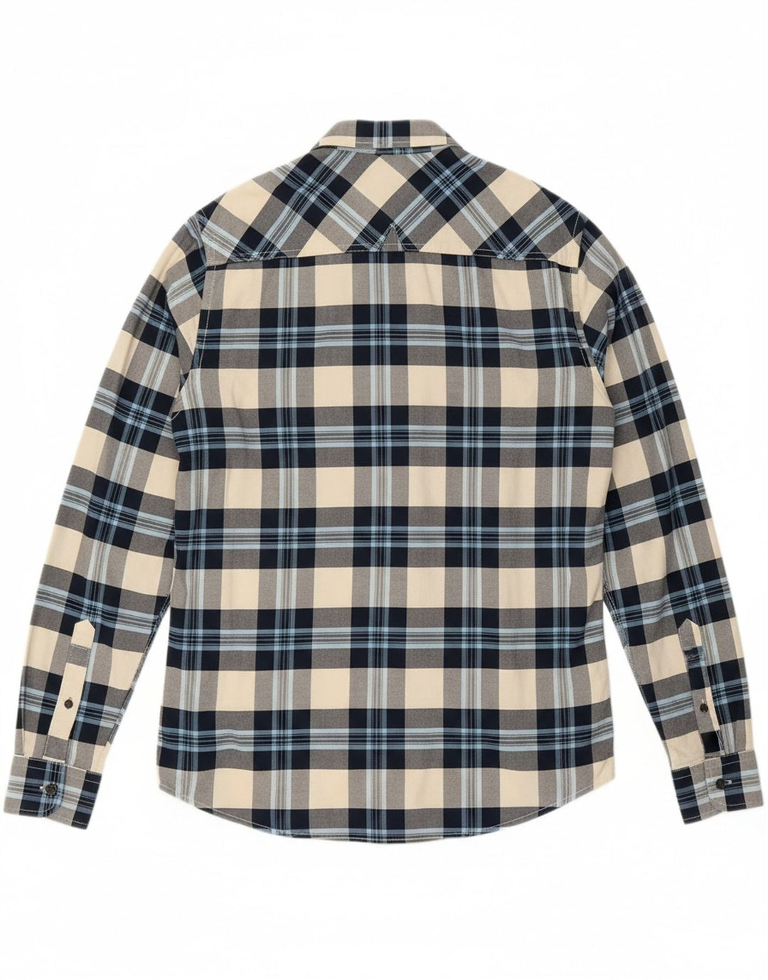 VINTAGE Mens Flannel Shirt Medium Navy Blue Check Cotton Vintage Vintage and Second-Hand Vintage from Messina Hembry 