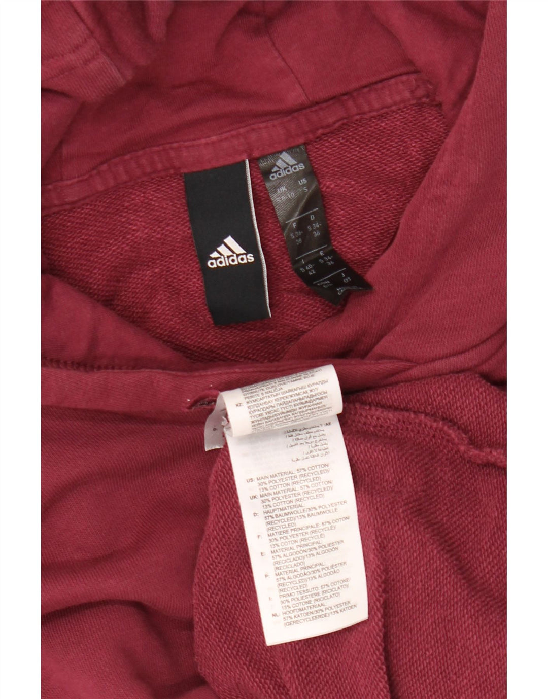 Pulover ADIDAS pentru damă, supradimensionat, cu grafică, cu capota, UK 8/10, burgundă mică