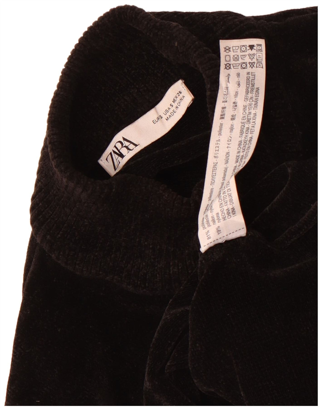 Pulover cu gât țestoasă pentru femei din velur Zara UK 8 Mic Negru