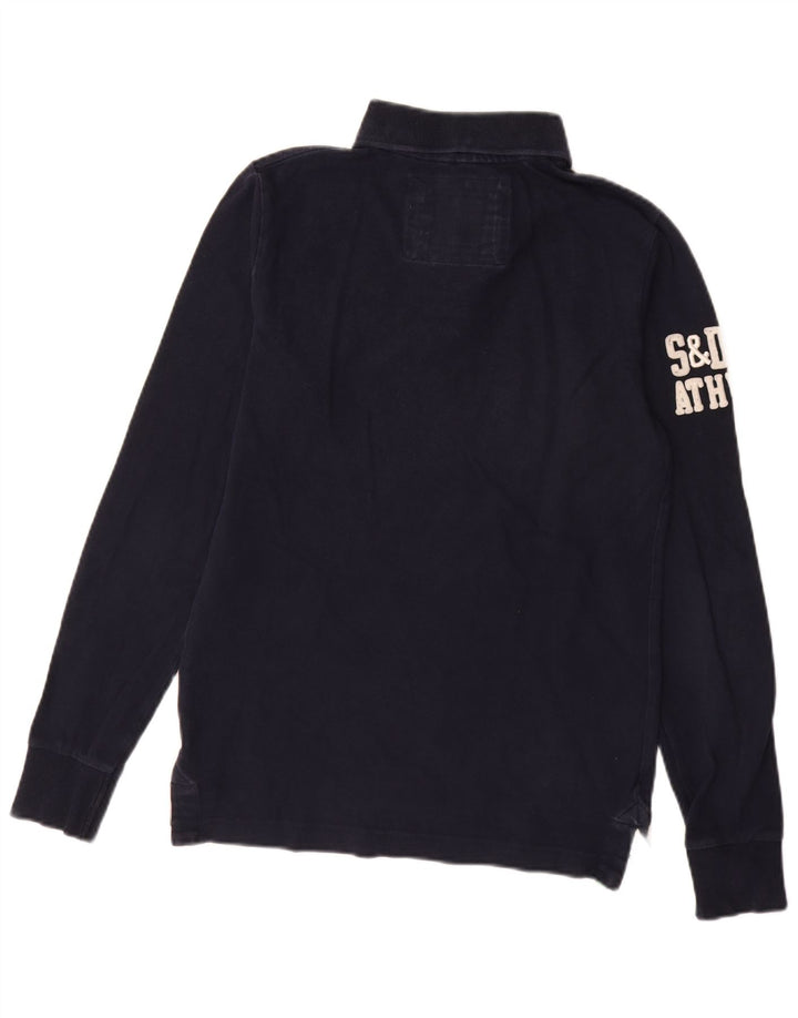 Tricou polo rugby cu mânecă lungă pentru bărbați Superdry, bumbac albastru bleumarin mediu