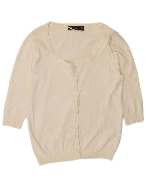 Pulover cardigan pentru femei Zara cu mâneci 3/4 UK 14 mare bumbac alb
