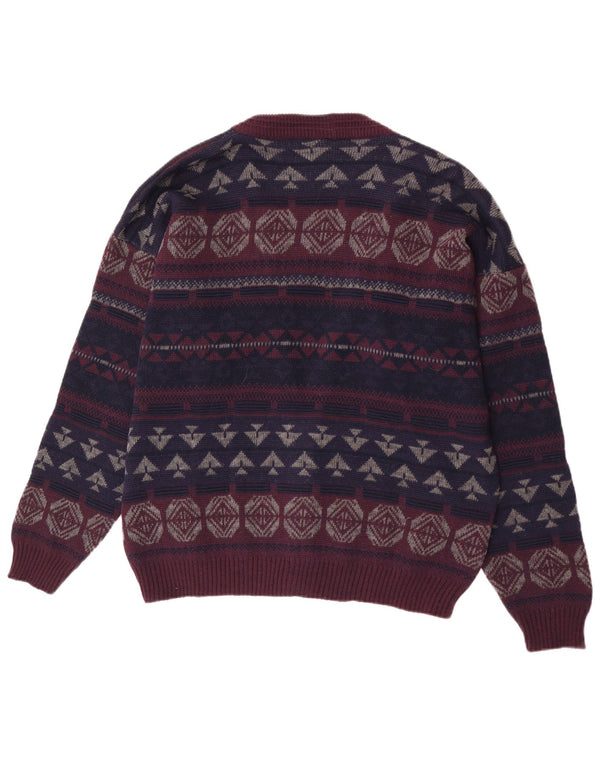 Vintage Mens Loose Fit Cardigan Sweater IT 50 Medium Purple Geometric Wool