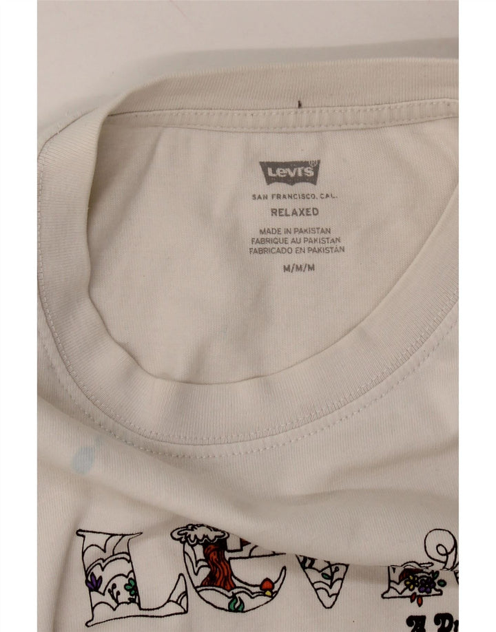 LEVI'S Mens Relaxed Fit Graphic T-Shirt Top Medium White Vintage Levi's and Second-Hand Levi's from Messina Hembry 